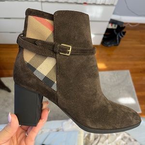 Burberry New Pryle House Check & Suede Ankle Boots 37
